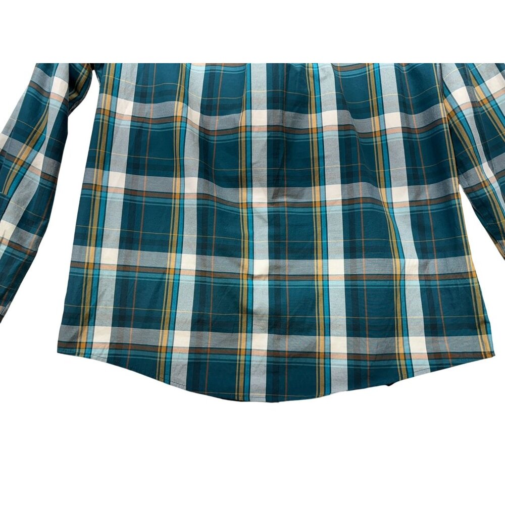 Eddie Bauer Mens Classic Fit Button-Down Shirt M Teal Blue Plaid - Picture 10 of 11